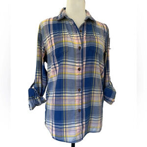 The North Face Blue Pink Plaid Button Up Shirt Women’s Size L Long Sleeve